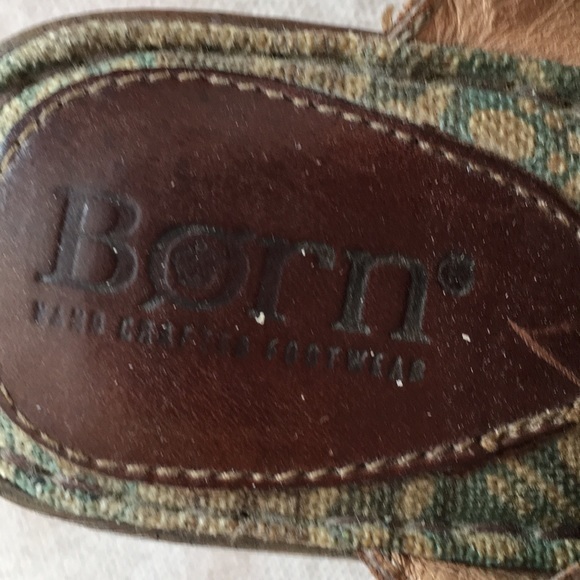 BORN Brown Leather Cork Wedge Sandals - Picture 2 of 6